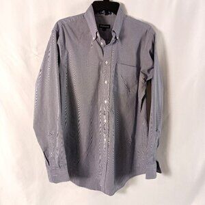Hathaway Mens Wrinkle Free Blue Micro Check Dress Shirt 16-35 USA